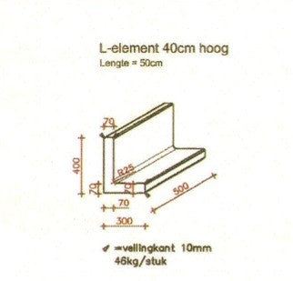 L-element 40 cm hoog grijs