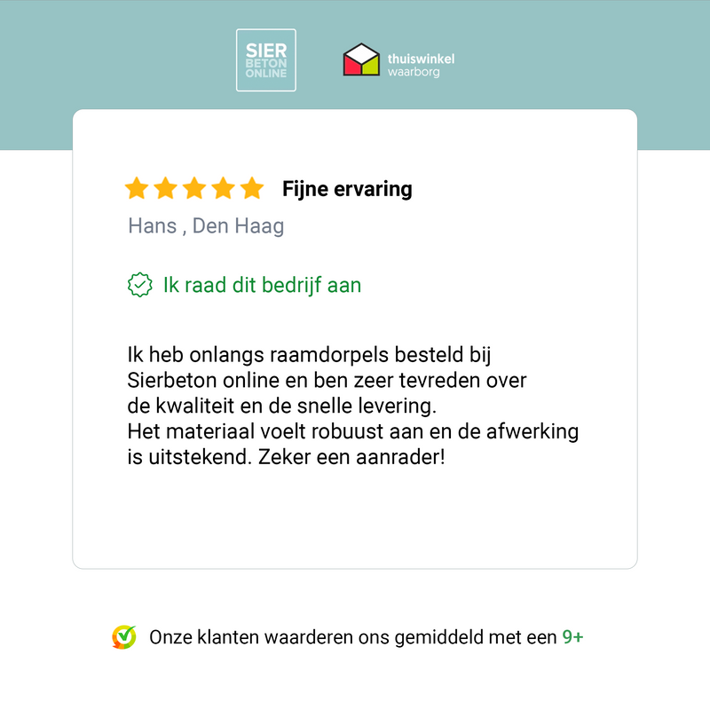 5 sterren review van een betonnen raamdorpel.