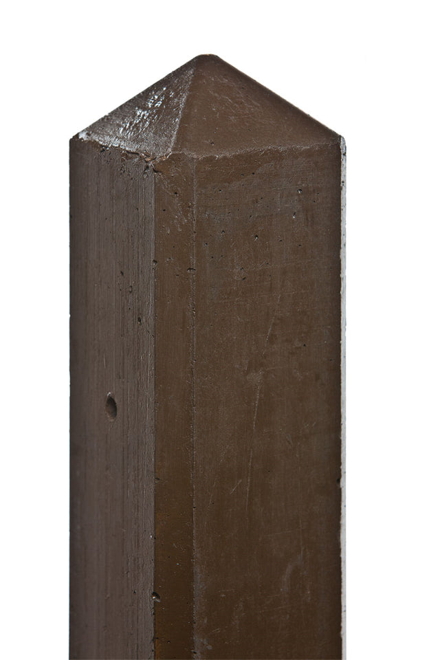Betonpaal bruin gecoat, diamantkop 10x10x300-308cm Hoekmodel, glad
