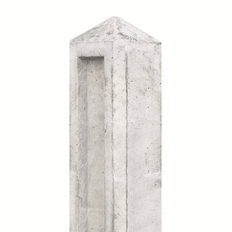 Betonpaal wit-grijs, diamantkop 10x10x145cm glad Eindpaal dubbele plaat