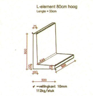 L-element 80 cm hoog grijs