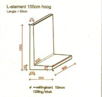 L-element 100 cm hoog grijs