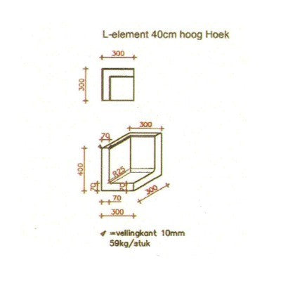 L-element hoek 40 cm hoog grijs