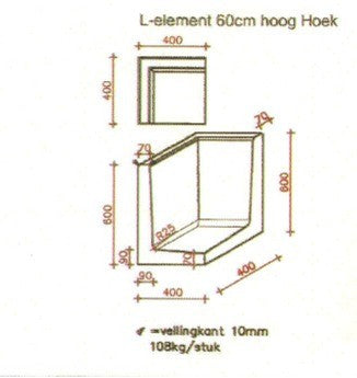 L-element hoek 60 cm hoog antraciet