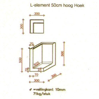L-element hoek 50 cm hoog grijs