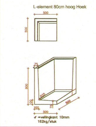 L-element hoek 80 cm hoog grijs
