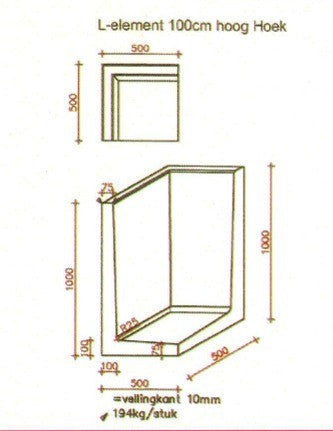 L-element hoek 100 cm hoog antraciet